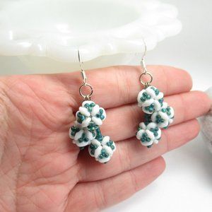 Triple dangle beaded bead earrings